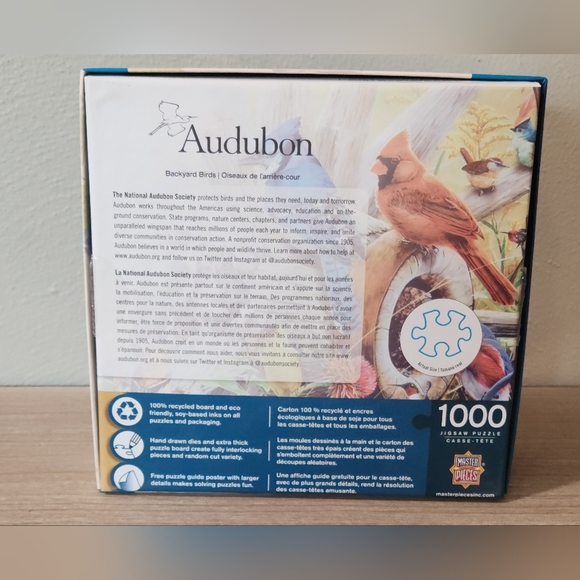 Master Pieces Audubon 1000 Piece Linen Jigsaw Puzzle "Backyard Birds" - Picture 2 of 5